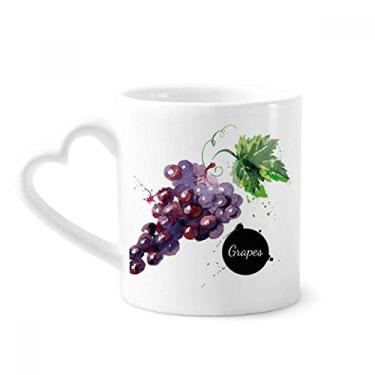 Imagem de Uvas fruta saborosa saudável caneca aquarela café cerâmica copo de coração de vidro