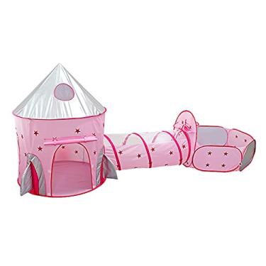 Imagem de Tenda Infantil Portátil 3 em 1 túnel de rastejamento e poço de bolas com cesta de basquete foguete espaço Barraca para meninos meninas bebê criança