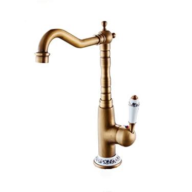 Imagem de LIDON Torneira de cozinha de latão retrô, torneira giratória de 360 graus para pia de banheiro, torneira de cozinha de alça única, torneiras de banheiro para pia 1 furo, B antigo (cor: antigo D)