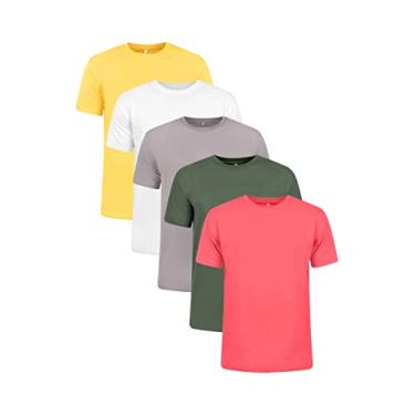 Imagem de Kit 5 Camisetas 100% Algodão (Ouro, Branco,Chumbo,Musgo,Vermelho, M)
