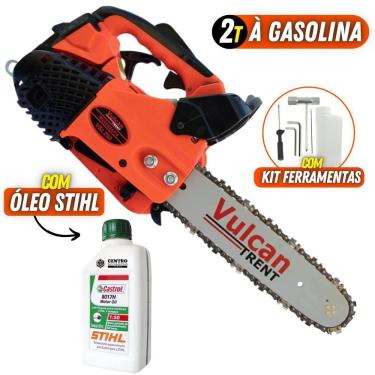 Imagem de Motosserra á Gasolina Vulcan Trent VSL250 Motor 2 Tempos de 25,4cc 0,9HP Com Ponta Rolante 12 Pol e Corrente de 22 Dentes + Óleo Castrol Sthil 500ml