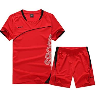 Imagem de Cicilin – Conjunto de shorts esportivos respiráveis para meninos e crianças – Camisetas de manga curta e shorts para equipe, conjuntos de shorts esportivos (tamanho 20 – Vermelho)