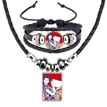 Imagem de Conjunto de joias de pulseira de couro feminina vermelha da Cultura chinesa