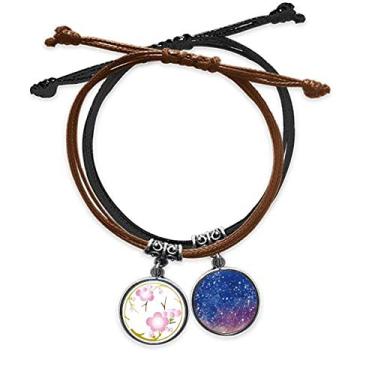 Imagem de DIYthinker Pulseira Japonesa rosa linda Sakura pulseira corda corrente de mão couro céu estrelado pulseira