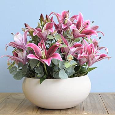 Imagem de Arranjo de Lírios e Eucalipto Artificial no Vaso Nude Fosco | Linha permanente Formosinha