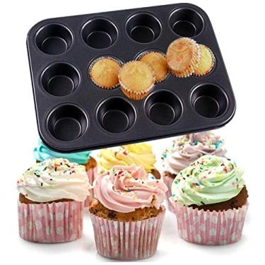 Imagem de Forma Assadeira de Aço Carbono Antiaderente para Cupcakes com 12 Cavidades 35x26x3cm
