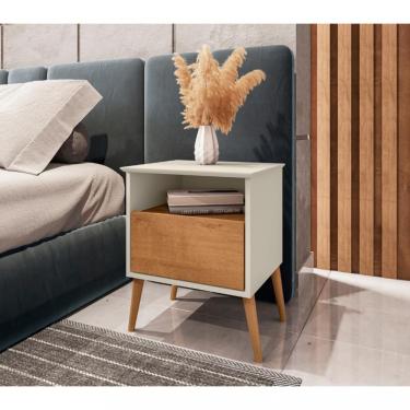 Imagem de Mesa de Cabeceira 1 Gaveta Cancun Bechara - Off White/Naturale