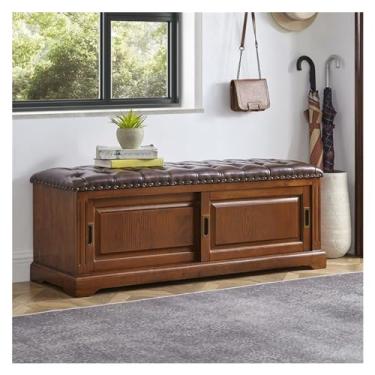 Imagem de Prateleira de sapatos, banco de armazenamento de sapatos com banco de entrada de almofada com armazenamento banco de sapatos de madeira maciça ideal para entrada sala de estar quarto corredor móveis