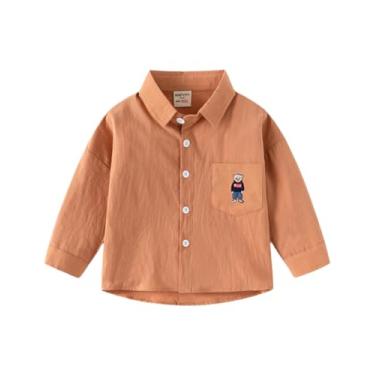 Imagem de Yueary Camisa de botão para meninos manga longa algodão casual lapela padrão camisa social solto Toddle Button Up Shirt Trendy Top, Laranja, 140/7-8 Y