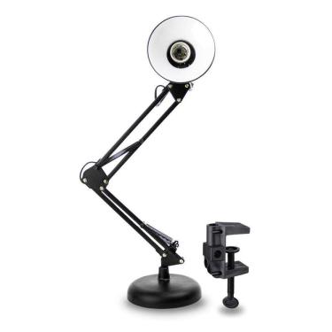 Imagem de Luminária E27 Abajur Articulável Com Base E Garra Mesa Preto