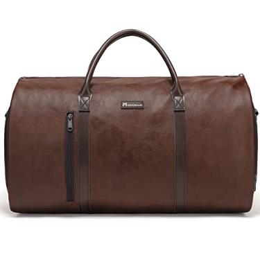 Imagem de Modoker Bolsa feminina conversível de couro com alça de ombro, bolsa esportiva de mão – 2 em 1 mala de viagem para pendurar, Marrom (Wine Brown)