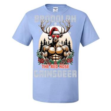 Imagem de Camisetas feias de Natal com tema de Papai Noel Gainsdeer Brodolph The Red Nose, Azul claro, P