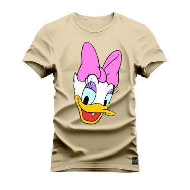 Imagem de Camiseta Plus Size Estampada Unissex Macia Confortável Premium Mulher Donald Bege G4