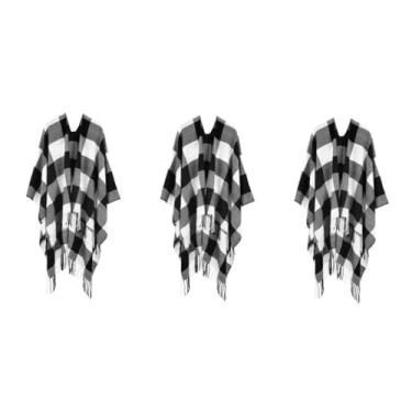 Imagem de 3 Pecas xale de fenda cobertor capa poncho abrir vestido xadrez poncho de chuva capa xadrez vestidos xale Outono e inverno xaile lenço casaco mulheres suéter imitação de caxemira