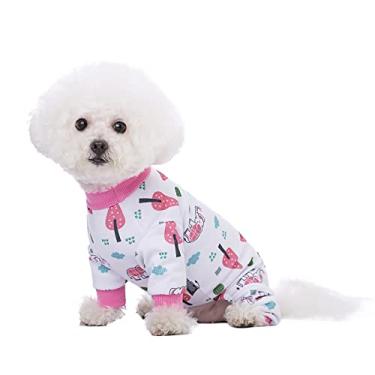 Imagem de Miaododo Pijama de cachorro de ovelha rosa roupas de gato fofo pijama pijama (P, branco)