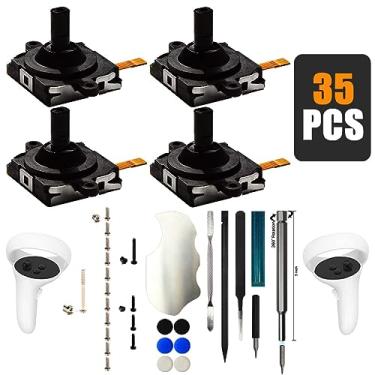 Imagem de iParto Pacote com 4 joystick de substituição para controle Oculus Quest 2 substituição para joystick analógico esquerdo/direito com parafusos, tampas de polegar e ferramentas