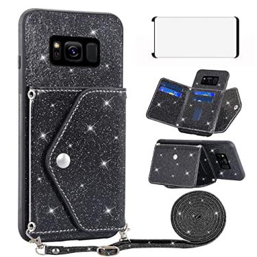 Imagem de Asuwish Capa de celular para Samsung Galaxy S8 Plus com protetor de tela de vidro temperado e alça transversal cordão Bling Glitter suporte para cartão de crédito S8plus S 8 8plus 8S Edge S8+ SM-G955U