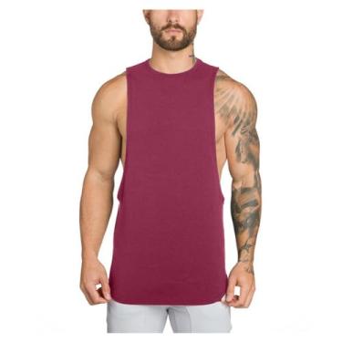 Imagem de Camiseta regata masculina, gola redonda, cor lisa, fenda lateral, parte de trás, emagrecedor, camiseta, Vinho tinto, M