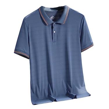 Imagem de Camiseta masculina atlética manga curta secagem rápida lisa listrada polo leve fina, Lago azul, XXG