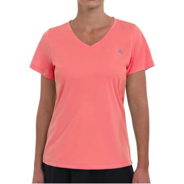 Imagem de Nepest Camiseta feminina de manga curta secagem rápida gola V absorção de umidade FPS 50+ camisetas de desempenho atlético, Coral, GG