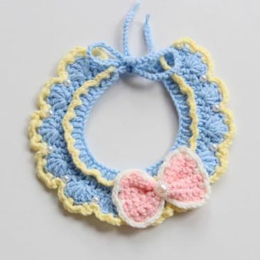 Imagem de Cachecol de crochê feito à mão para gatos e cães, gola de pele, babador decorativo (princesa, M (médio))