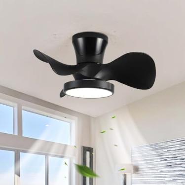 Imagem de Ventiladores de teto pequenos modernos com luzes Ventilador de teto silencioso reversível de 6 velocidades com controle remoto Ventilador de luz de teto inteligente regulável com função de m