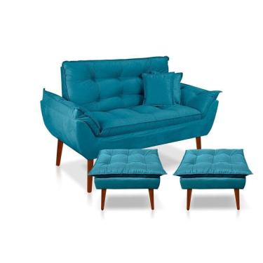 Imagem de Kit C/ 01 Namoradeira Opala + 02 Puffs Opala + 02 Almofadas Suede Azul Tiffany