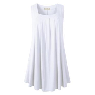 Imagem de LARACE Tops plus size para mulheres verão gola quadrada túnica sem mangas plissada solta casual tops, Branco, G Plus Size