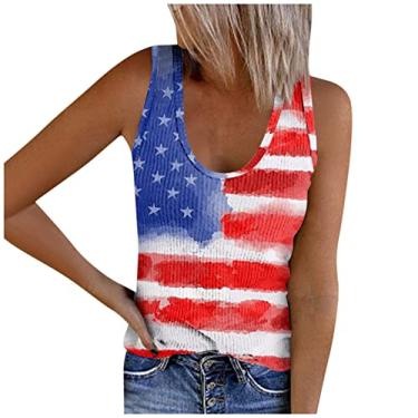 Imagem de Camiseta regata feminina Independence Day de malha sem mangas gola redonda bandeira americana listras 4 de julho, Vermelho, M
