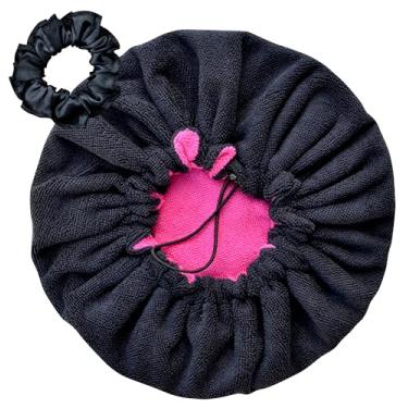 Imagem de Touca de Banho Toalha Mágica Atoalhada Microfibra Dupla Camada Alta Absorção com Regulagem (Preto/Pink)