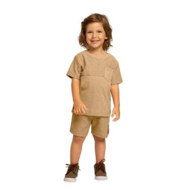 Imagem de Conjunto Infantil Milon Camiseta Algodão Bermuda Malhão Flamê Cor Camu