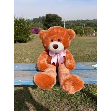 Imagem de Urso Pelúcia Grande 60cm Hipoalergênico (Mel com laço rosa)