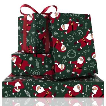 Imagem de Papel de embrulho de Papai Noel dançante, 4 folhas de papel de embrulho de Natal vermelho e verde, para homens, mulheres, crianças, meninos, meninas, avô, papel decorativo de Natal para Natal, festa