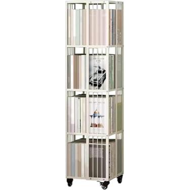 Imagem de Estante giratória de ferro, torre de estante giratória de 3/4/5 camadas com rodas, estante giratória com tela de 360°, estante de livros de chão, estante de canto para sala de estar, sala de