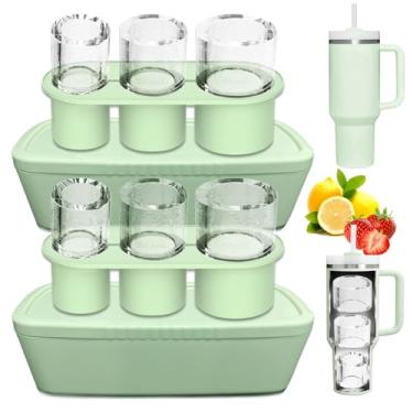 Imagem de Rhewatin 2 bandejas de silicone para cubos de gelo Stanley Tumbler 30 1,134 g, máquina de cubos de gelo com tampa para copo Stanley para fazer água gelada, chá ou café, verde