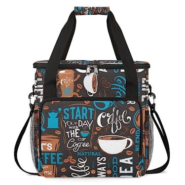 Imagem de FengQuGou Bolsa de transporte de café azul compatível com Keurig K-Mini ou K-Mini Plus Estojo portátil para cafeteira com bolsos para cápsulas K-cup