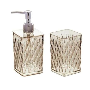Imagem de Kit Acessorios Banheiro Lavabo Porta Escova Sabonete Líquido (Ambar)