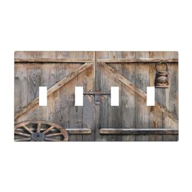 Imagem de Cabine de porta de celeiro de garagem de madeira com 4 interruptores quádruplos dispositivo interruptor de luz placa de parede decorativa placa de parede decorativa tampa de tomada elétrica