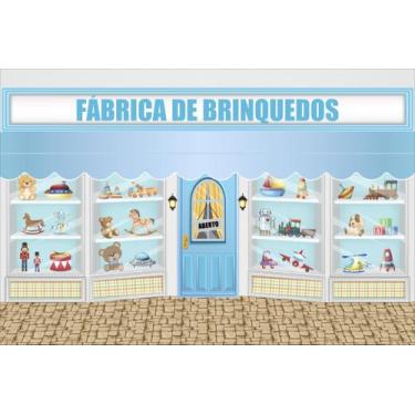 Imagem de Painel de Lona Fabrica de Brinquedos Azul - Fabrika de Festa, 100x070c