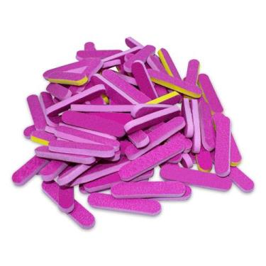 Imagem de Kit 100 Mini Lixa Descartável Manicure Rosa Dois Lados 6,5Cm - Arte Se
