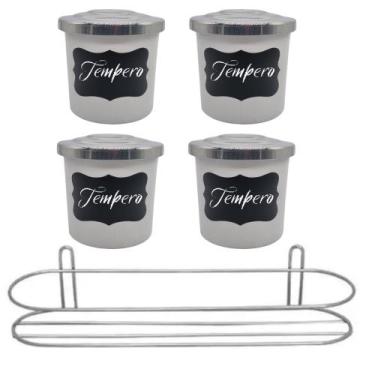 Imagem de Porta Condimentos 3 Peças Alumínio com Suporte de Papel Toalha Etiquet