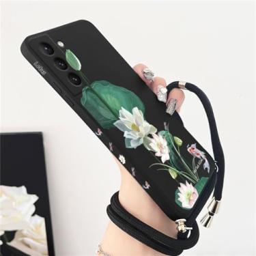 Imagem de Lotus Pond Scenery Crossbody Lanyard Capa de telefone de silicone para Samsung Galaxy S23 S22 S21 S10 S9 Note 20 ultra 10 Plus Capa, preta, para Galaxy S8