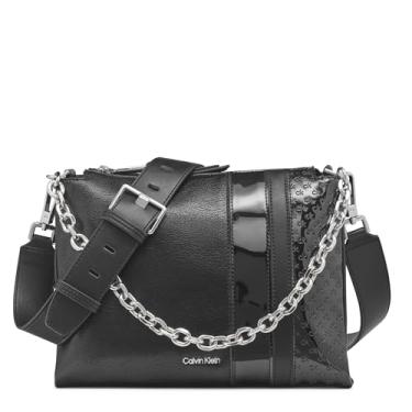 Imagem de Calvin Klein Corrente transversal com compartimento triplo para chuva, Relevo preto/prata, One Size