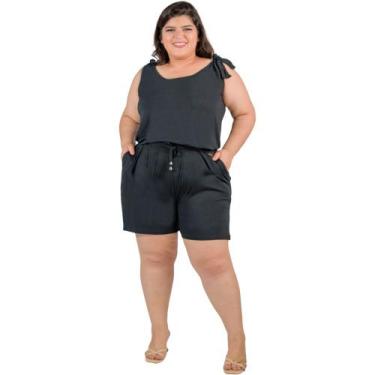Imagem de Macaquinho Catwalk Plus Size Feminino Soltinho Preto, G3, Preto