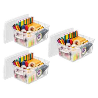 Imagem de Organizador Plastico Cristal Com Trava 4l Tampa Ordene Kit 3