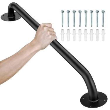 Imagem de SSOAAW Corrimão de escada de tubo de 3 m, corrimão de escada de metal preto, trilho de mão de ferro industrial galvanizado para escadas internas e suporte de montagem na parede