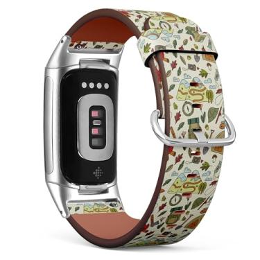 Imagem de Pulseira de couro de substituição para relógio Fitbit Charge 5/Fitbit Charge 6 (amortecimento) para smartwatch para mulheres e homens