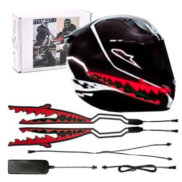 Imagem de Capacete de motocicleta luz de direção EL tira LED piscando à noite sinal de segurança piscando listra adesivo durável kit (tubarão)