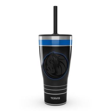 Imagem de Tervis Traveler NBA Dallas Mavericks - Copo de viagem com isolamento térmico de parede tripla para jogo noturno mantém as bebidas frias e quentes, 850 g com tampa de palha, aço inoxidável