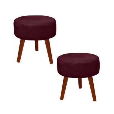 Imagem de Kit 2 Puff Redondo Decorativo Danny Pés Palito Cor:vermelho Escuro